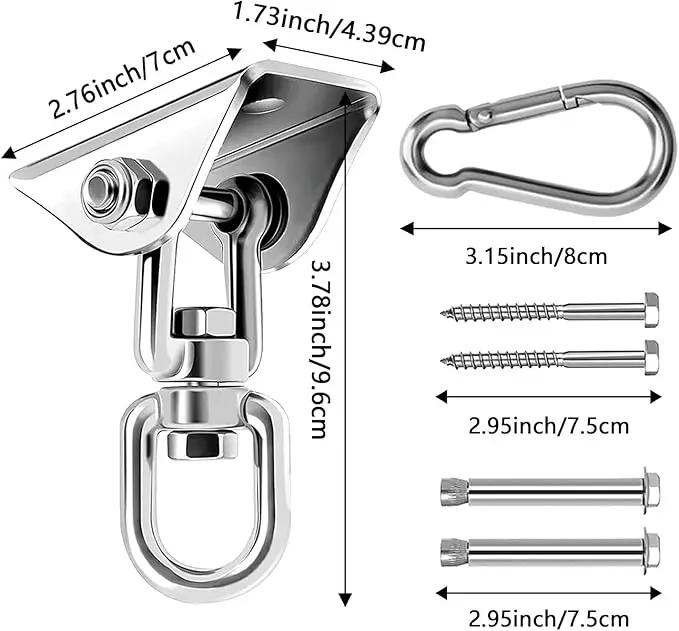 Heavy Duty Hammock Hanging Kit, 360° Rotating 1200 lb Swing Hangers for Hammock Chair Stand, Seat, Porch Swing, Yoga, Tree, Indoor Outdoor Hanging Hardware Sliver | Pack of 2 by GreenHaven Gardens