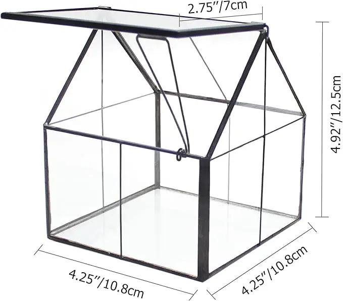 NCYP Mini Glass Geometric Terrarium with Lid - 4.25" x 4.25" x 4.92" Small House Shape Close Planter Pot for Succulents Plant - Handmade, Home Garden Office Tabletop Decor, Black (Terrarium Only) by GreenHaven Gardens