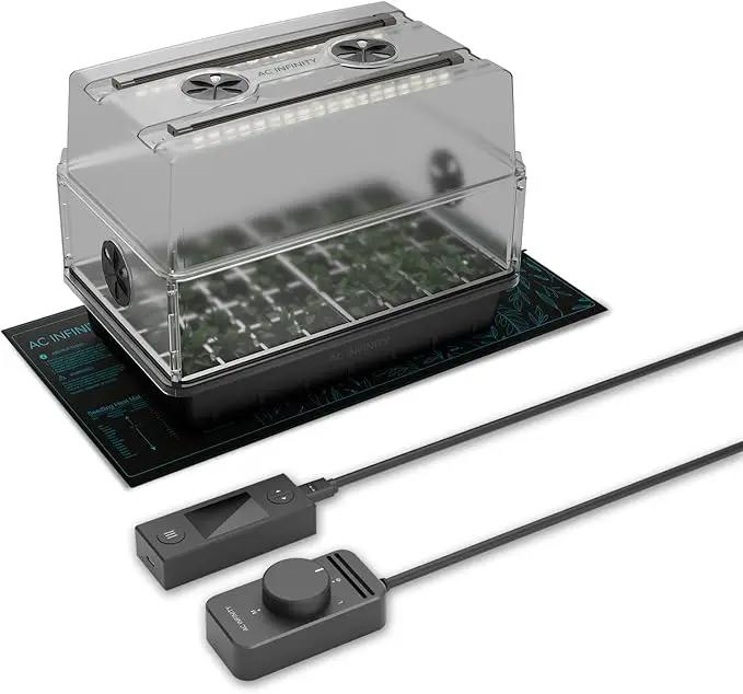 AC Infinity Heavy Duty 3mm Thick Humidity Dome Germination Kit with Waterproof Seedling Mat, Dimmable LED Grow Light Bars, Vented Height Extensions for Indoor Gardening, Seed Starting, Plant Cloning by GreenHaven Gardens