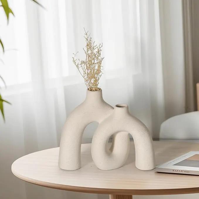 CEMABT Modern Nordic Boho Vase Set - Elegant Beige Matte Ceramic Home Decor for Living Room, Bookshelf, Mantel, Entryway Table & Console Décor | Shelf Decorations Gift by GreenHaven Gardens