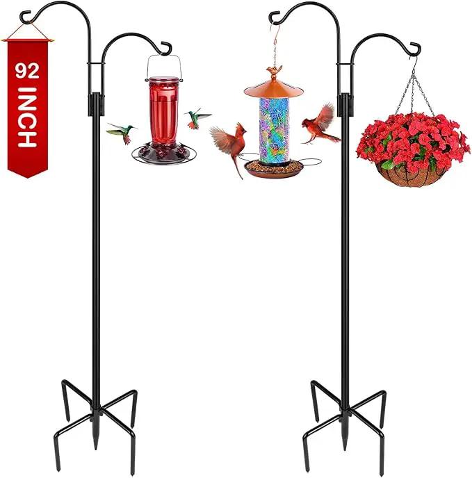 XDW-GIFTS Double Shepherds Hooks for Outdoor, 2-Pack Heavy Duty Garden Pole for Hanging Bird Feeder, Plant Baskets, Solar Light Lanterns, Garden Plant Hanger Stands with 5 Base Prongs by GreenHaven Gardens