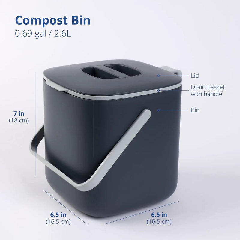 Blue Ginkgo Kitchen Compost Bin [2.6L / 0.69 GAL] – Filter-Free, Odor-Tight Countertop Food Waste Pail with Handles (Made in Korea, Gray) by GreenHaven Gardens