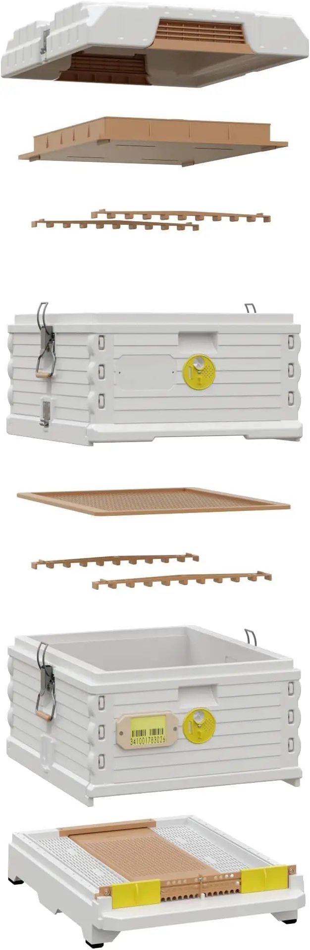 Ergo Insulated 10 Frame Bee Hive Set [NO Frames Included] (Double Deep, White Body Yellow Entrance) by GreenHaven Gardens