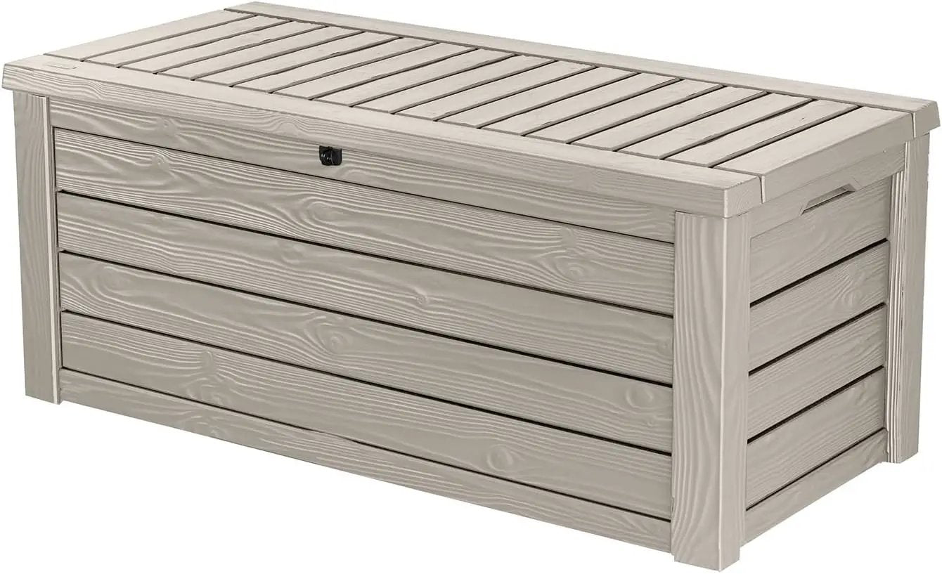 Keter Westwood 150 Gallon Resin Large Outdoor Storage Box for Patio Furniture, Outdoor Cushions, Garden Tools and Pool Floats, Beige by GreenHaven Gardens
