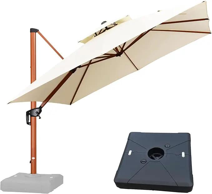 PURPLE LEAF 10ft Patio Umbrella with Base Outdoor Square Umbrellas Large Cantilever Umbrella Windproof Offset Heavy Duty Sun Umbrellas for Garden Deck Pool Patio, Cream by GreenHaven Gardens
