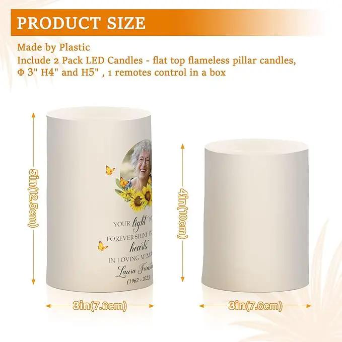 Vdsrup Flameless Candles Set of 2 Memorial Custom LED Candles with Timer Battery Operated Sunflower Candle Lights Flickering with Remote for Home Bedroom Decor by GreenHaven Gardens