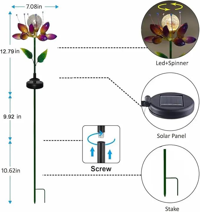 Metal Flower Solar Outdoor Lights Windmill Garden Stake - Outdoor Waterproof for Yard, Lawn, Patio, Gardening Gifts, Solar Flower Lights by GreenHaven Gardens