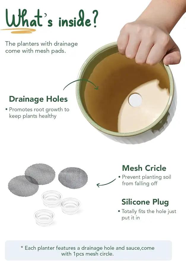 LE TAUCI Ceramic Planters, 8.3+6.9+5.7 Inch Plant Pots for Indoor Plants, Set of 3 Flower Pot with Drainage Holes, Large Round Planters Pot for Indoor House Plants, Reactive Glaze Sage Green by GreenHaven Gardens
