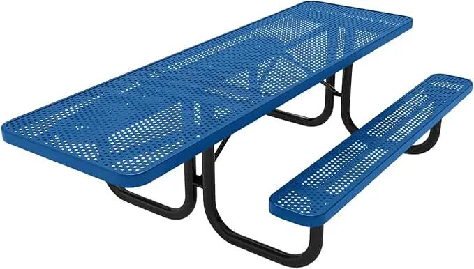 Coated Outdoor Furniture Heavy-Duty Portable ADA-Compliant Outdoor Picnic Table, Punched Steel Patio Dining Furniture Made in America (8ft Rectangular, One-Side Handicap, Textured Light Blue) by GreenHaven Gardens