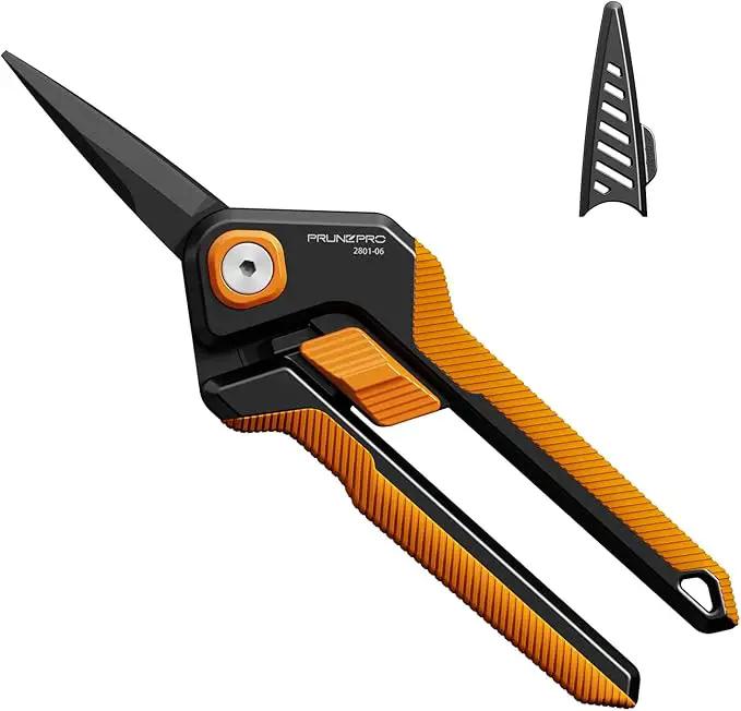 PrunePro Garden Scissors Pruning Shears Sharp Stainless Steel Non-Stick Teflon Coating Blade for Precise Cuts Garden Snip Bonsai Clippers for Plants Rose Flower Orange 1 Pack by GreenHaven Gardens