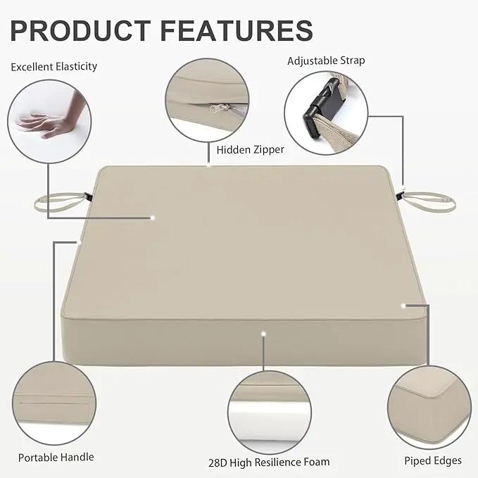 Favoyard Patio Chair Cushions 18.5 x 16 x 3 Inch Waterproof Outdoor Seat Cushions for Patio Furniture 3-Year Color Fastness Garden Sofa Couch Chair Pads with Handle & Adjustable Straps Set of 2, Beige by GreenHaven Gardens