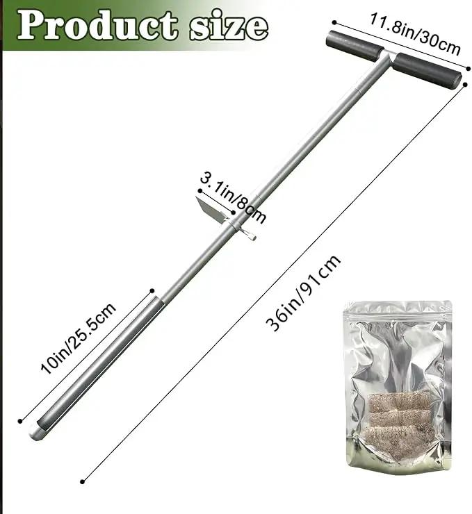 36" Soil Sample Probe Stainless Steel T-Style Handle Sampling Soil Probe Soil Sample Test Tool Kits with Foot Pedal and Reusable Sample Bags for Farm/Agriculture/Garden/Lawn/Golf Course by GreenHaven Gardens