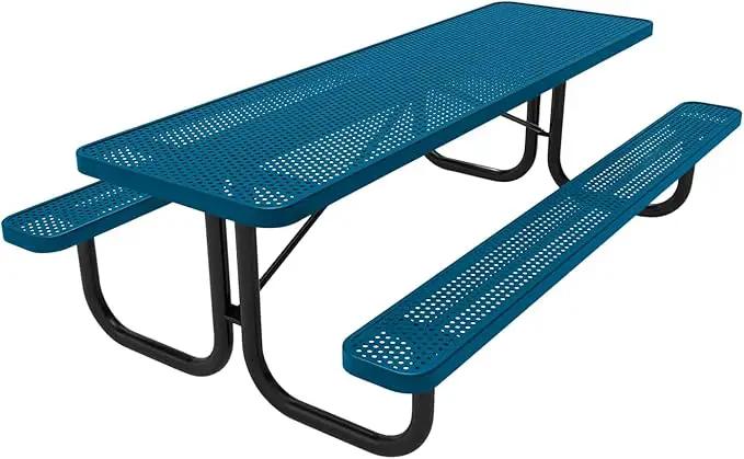 Coated Outdoor Furniture Heavy-Duty Portable Outdoor Picnic Table, Thermoplastic Coated Punched Steel Commercial-Grade Patio Dining Furniture Made in America (8ft Rectangular, Light Blue) by GreenHaven Gardens