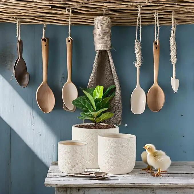 Docrin Ceramic Plant Pots Indoor：6.5+5.3+4 Inch Planters with Drainage Holes for Home/Office - Set of 3 / White by GreenHaven Gardens