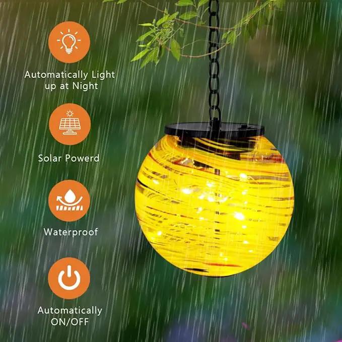 Solar Lanterns Outdoor Waterproof LED Lights 4.7" Glass Hanging Solar Lights with Metal Chain,Gazing Globe Ball Outdoor Decorative Lantern for Patio Pathway Yard Garden Decor(Yellow) by GreenHaven Gardens