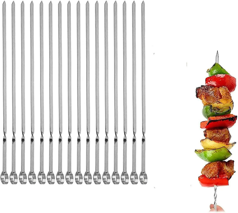 Metal Skewer for Grilling,Kabob Skewer,Flat BBQ Barbecue Skewer,Grilling Skewers Set,Reusable BBQ (14" skewer(16 pack)) by GreenHaven Gardens