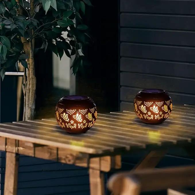 VEWOGARDEN 2 Pack Solar Lanterns Outdoor Waterproof Solar Lantern Hollow Out Metal Butterfly Lantern Solar Lights for Patio Garden Table Decor by GreenHaven Gardens