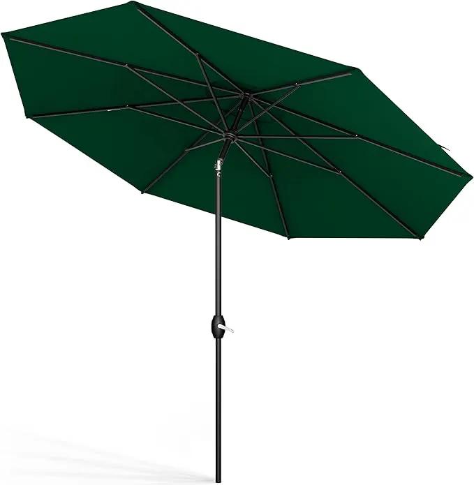 Midtown Umbrellas Sunbrella Umbrella 8 Feet Outdoor Umbrella With Sunbrella Forest Green Acrylic Fabric - Auto-Tilt Aluminum Frame Patio Umbrella For Backyard, Deck, Garden, Pool - Black Pole by GreenHaven Gardens