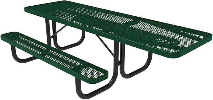 Coated Outdoor Furniture Heavy-Duty Portable ADA-Compliant Outdoor Picnic Table, Expanded Metal Patio Dining Furniture Made in America (8ft Rectangular, One-Side Handicap, Green) by GreenHaven Gardens