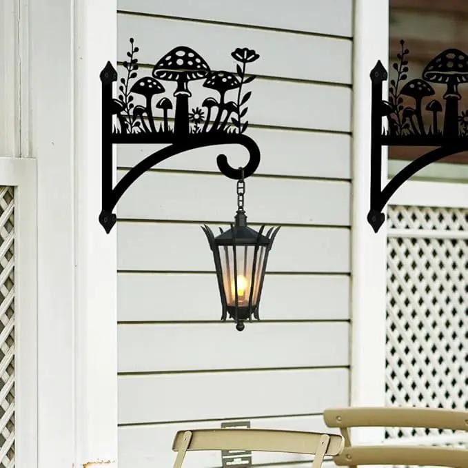 peacoblue Iron Plant Hangers Hook for Outdoor Indoor Hanging Plant Flower Fern Pot Lantern Bird Feeder,12"x15" Weather Resistant Metal Wall Holder for Porch Garden Farmhouse(Mushroom and Wildflower) by GreenHaven Gardens