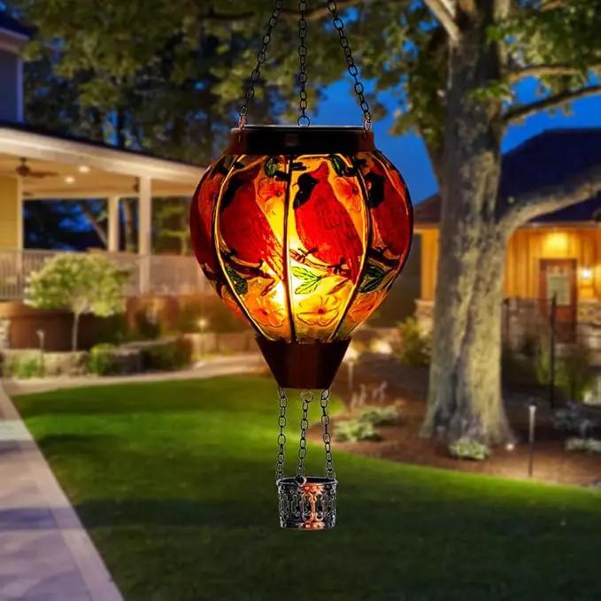 DREAMSOUL 2PCS Cardinal Hot Air Balloon Solar Lantern, Hanging Glass Solar Lanterns Outdoor Waterproof for Yard Party Gift by GreenHaven Gardens