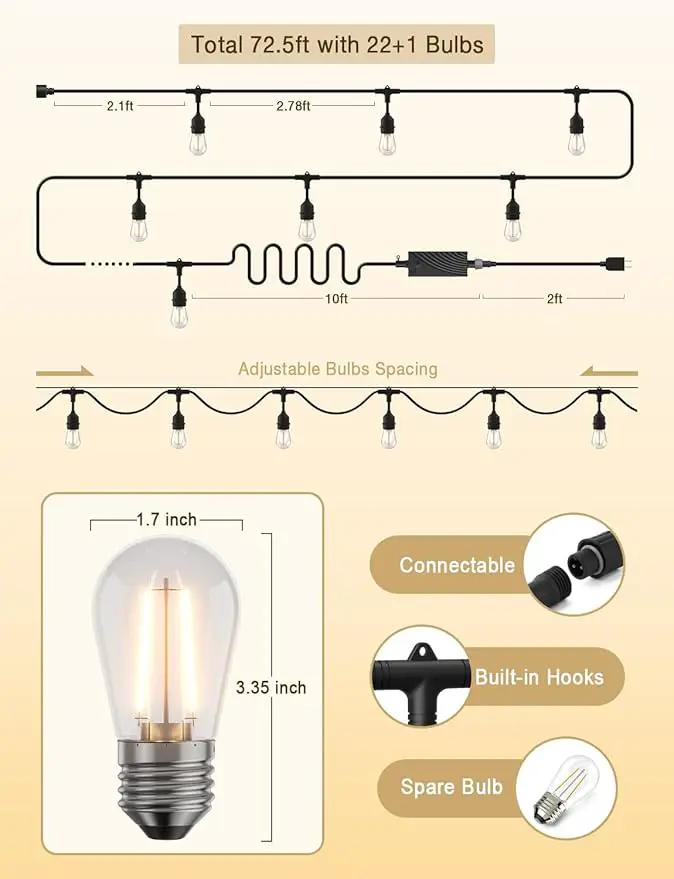 XMCOSY+ Outdoor String Lights, Smart Patio Lights 72.5Ft, APP WiFi Control, Compatible with Alexa, Waterproof Dimmable Edison Outdoor Lights for Patio Outside by GreenHaven Gardens