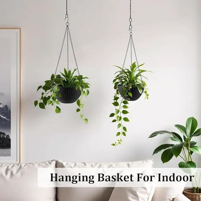 Hanging Planters for Indoor Outdoor Plants 8/10 Inch, 4 Packs Plant Hanger with Drainage Holes, Hanging Basket Flower Pot Perfect for Home, Office and Garden, Black by GreenHaven Gardens