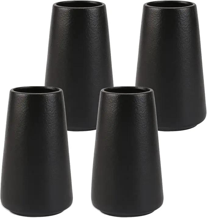 Simple Vase for Flowers Plants, Matte Vases for Modern Table Shelf Home Decor Wedding Boho Decor, 6" H Frosted Elegant Ceramic Vase for Pampas Grass Fluffy Stem Bouquet Lavender Flowers (Black, 4)