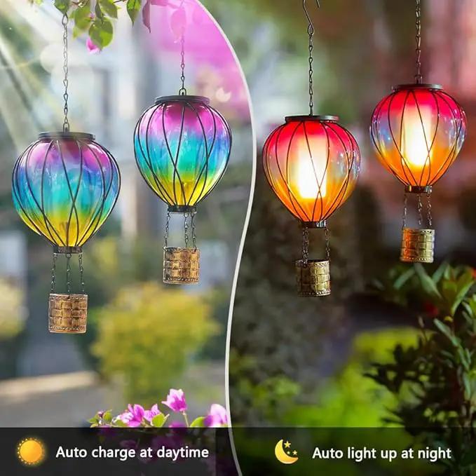 Hot Air Balloon Solar Lantern, 2 Pcs Solar Hot Air Balloon with Flickering Flame, Hanging Outdoor Lantern Waterproof Decor for Patio, Garden, Porch by GreenHaven Gardens
