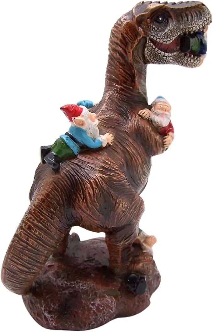 Wowser Gnome Statue: Funny Garden Figurine - Unique Home & Outdoor Decor (T-Rex), Gnome Decoration for Yard by GreenHaven Gardens