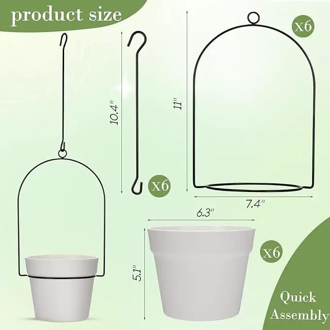 Hushee 6 Packs Metal Hanging Planters for Outdoor Indoor Plants Plant Hanger with 6.3'' Plastic Pots Hanging Planter Basket for Garden Home Porch Decor (White) by GreenHaven Gardens