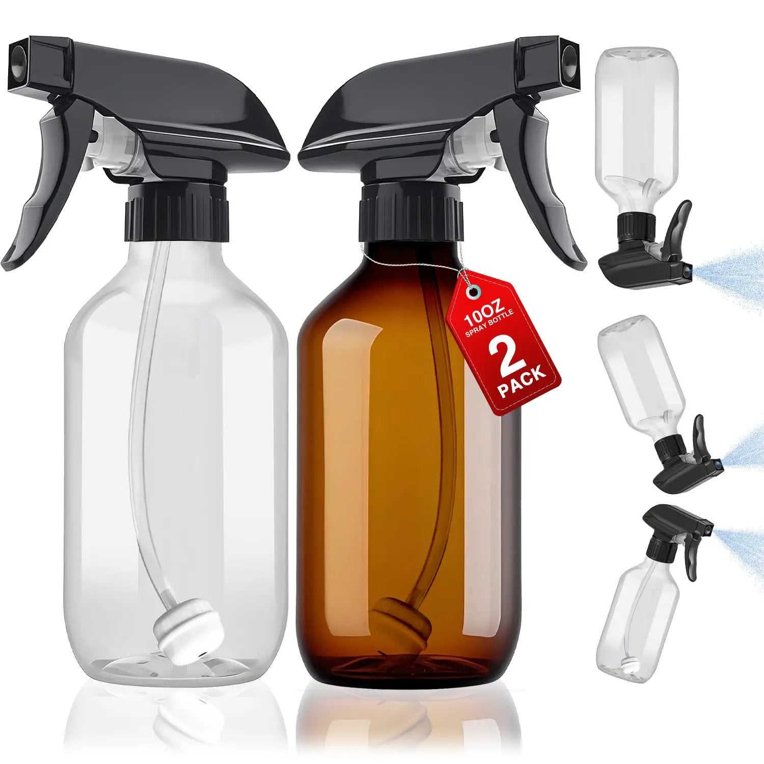 2 Packs Plastic Spray Bottles 360° Water Spray Bottle for Cleaning - 10 oz/300 ml Upside Down Spray Bottle Small Squirt Bottle with Adjustable Nozzle for Hair, Cooking, Plant, Pet (Clear + Brown) by GreenHaven Gardens