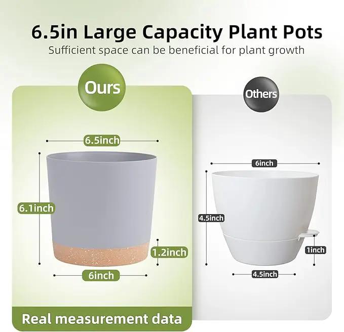 QCQHDU 6.5 inch Plant Pot, 2 Pack Planters for Indoor Plants with Drainage Holes & Saucer, Outdoor Flower Pots Home Garden Modern Decor by GreenHaven Gardens