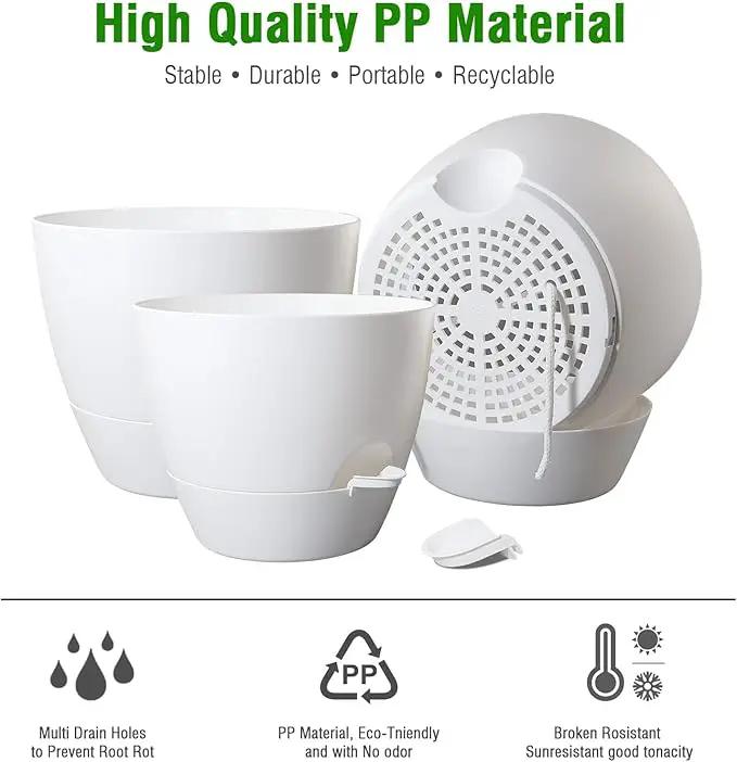 10/9/8 inch Self Watering Pots, Set of 3 Plastic Planters with Mesh Drainage Holes and Deep Reservoir for Indoor Outdoor Garden Plants and Flowers, White by GreenHaven Gardens