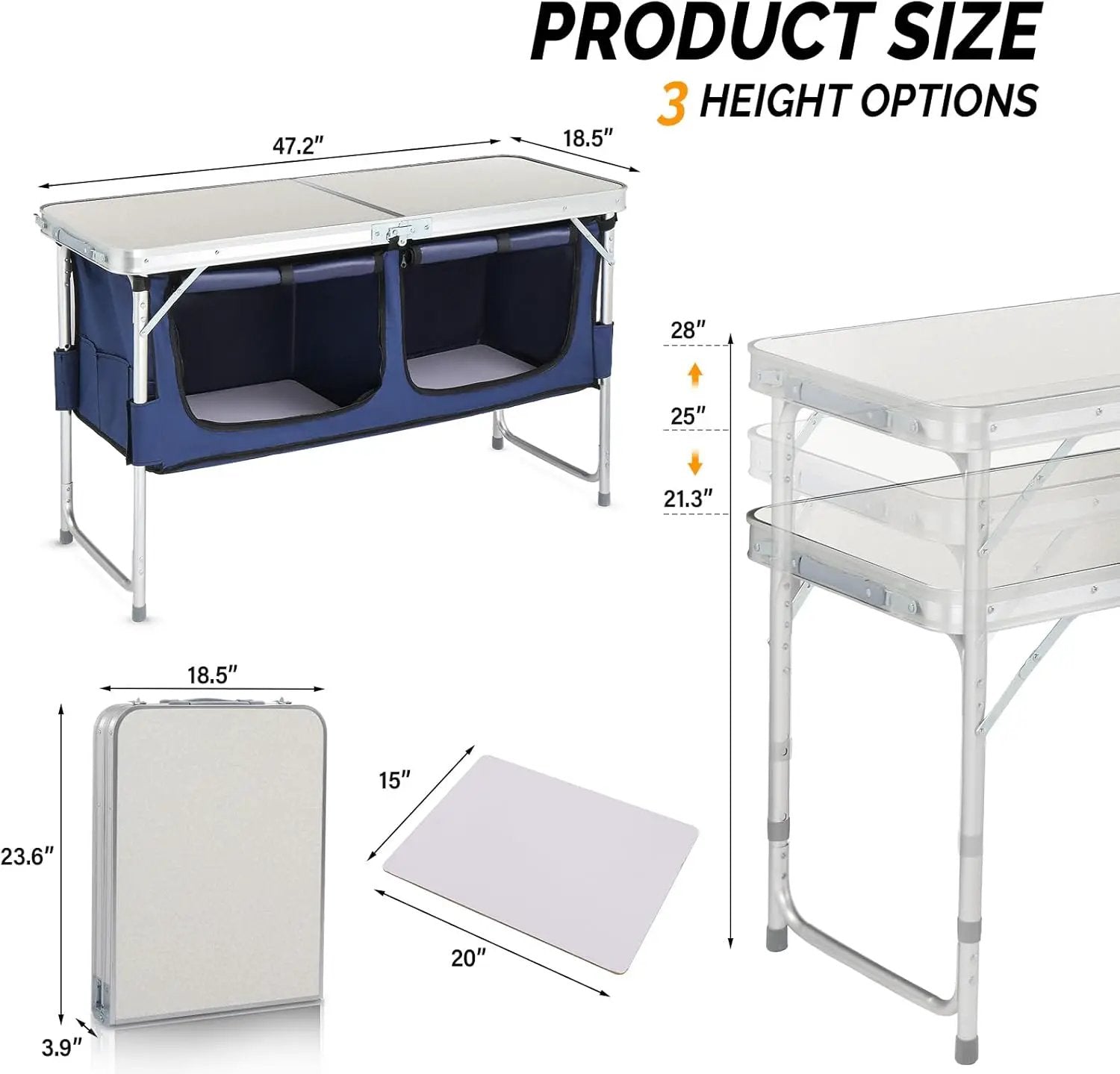 Outvita Portable Camping Table with Storage, Outdoor Aluminum Folding Camping Table with 3 Adjustable Height, Foldable Camp Tables for Backyards BBQ Party Picnic Beach Indoor, White by GreenHaven Gardens