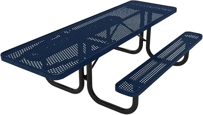 T8H-P-TXTDBL Heavy Duty Rectangular Portable Picnic Table Handicap Accessible on One End, 8 Ft, Textured Dark Blue, Made in America by GreenHaven Gardens