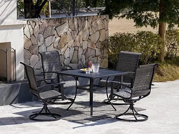 Grand patio Outdoor Swivel Dining Chairs 4-Piece Patio Dining Chairs Set Mesh Sling Patio High Back Swivel Rockers, Black & Grey Plaid by GreenHaven Gardens