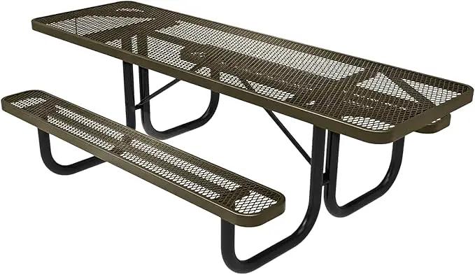 Heavy-Duty Portable ADA-Compliant Outdoor Picnic Table, Expanded Metal Patio Dining Furniture Made in America (8ft Rectangular, Both-Side Handicap, Textured Gold Vein) by GreenHaven Gardens