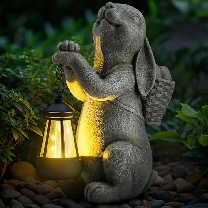 Solar Garden Outdoor Statues Rabbit with Solar Lantern,Outdoor Bunny Figurines Decorations,Lawn Decor Bunny Statue for Patio, Balcony, Yard Ornament,Unique Housewarming and Easter Gifts by GreenHaven Gardens