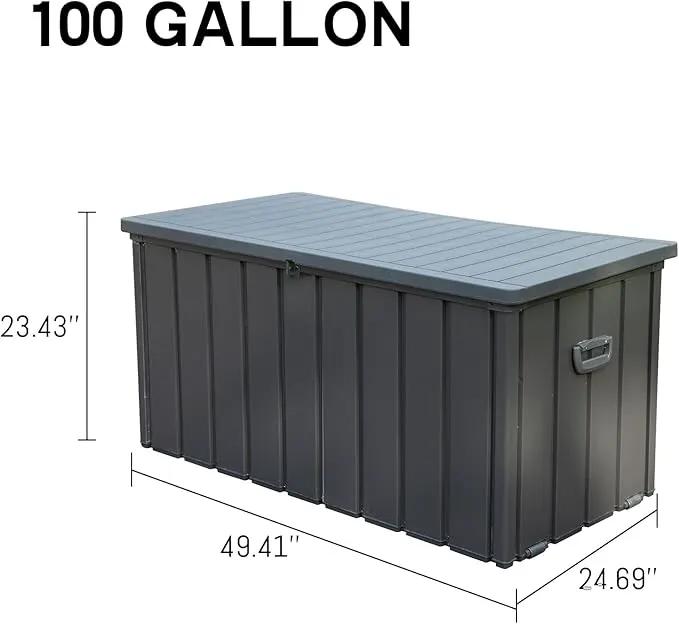 Domi Outdoor Deck Box 100 Gallon, Waterproof Lockable Steel Outdoor Storage Container for Outside Cushions, Garden Tools and Pools Equipment (Gray) by GreenHaven Gardens