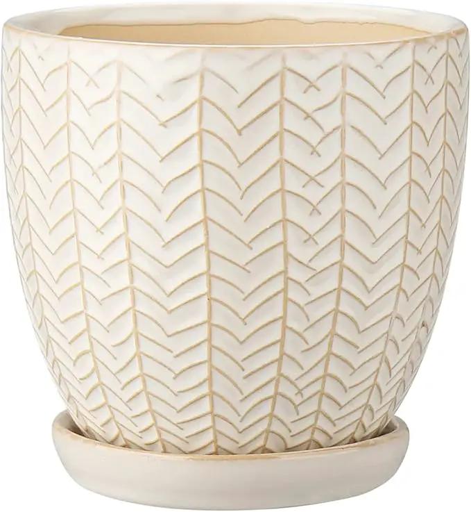 Oairse 4 inches Ceramic Planter Pots 3 Set of Small Round Flower Pots with Drainage Hole and Ceramic Tray for Succulents Cactus Indoor Outdoor Garden Home Windowsill by GreenHaven Gardens
