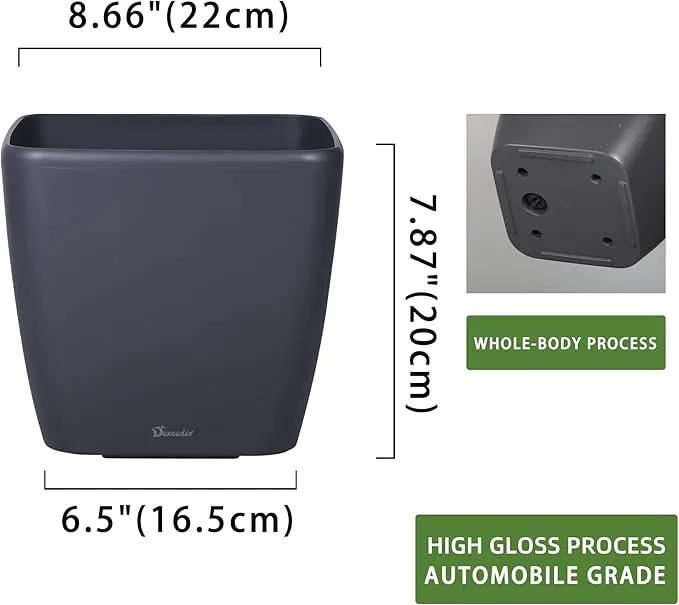 Dexceder 9x8 Self Watering Planter Indoor Outdoor, Inner Mat Design, Thickened Table Flower Plant Pot with Water Level Indicator (Slate Gray Matte) by GreenHaven Gardens