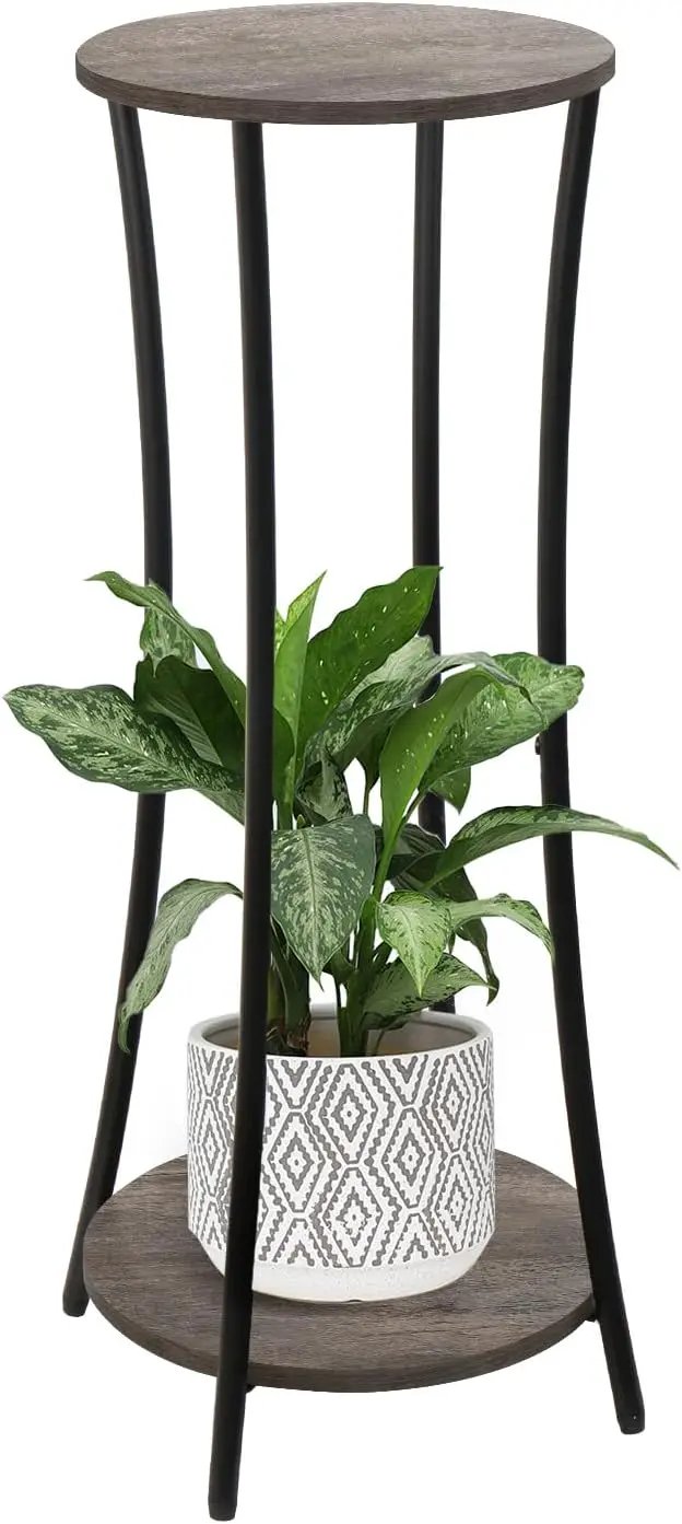 YINMIT Plant Stand Indoor,2 Tier Round Potted Holder Rack,Flower Pot Stand Shelf,Round Supports Rack,Corner Plant Shelf for Balcony Garden Patio Living Room,Grey by GreenHaven Gardens