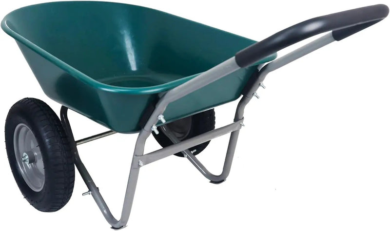 OLIXIS 2-Wheel Barrel Heavy-Duty Garden Wheelbarrow Cart with Pneumatic Tires, 5 Cu Ft Capacity & Built-in Stand – 300 lbs Load, Easy-Grip Handles, Lightweight, Green by GreenHaven Gardens