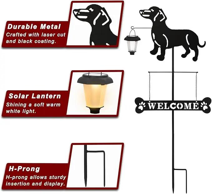 BAYN Solar Dachshund Silhouette Dog Breed Welcome Sign with a Lantern Outdoor Decorative Garden Stakes for Yard, Lawn, Patio, Pathway by GreenHaven Gardens