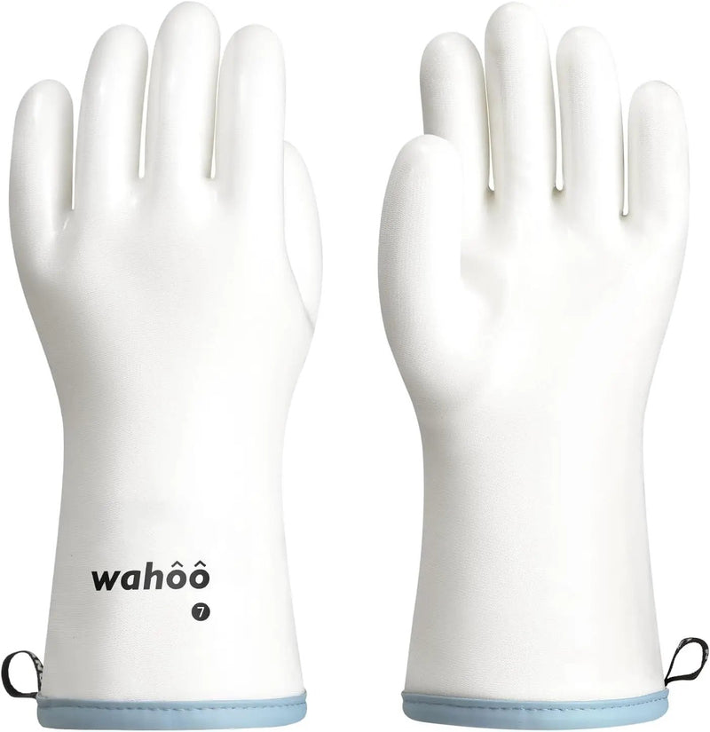 wahoo Professional Liquid Silicone Oven Mitts Gloves, Heat Resistant Gloves for Cooking, Baking, CoralAir Liner, 12 Inch, White, Medium by GreenHaven Gardens
