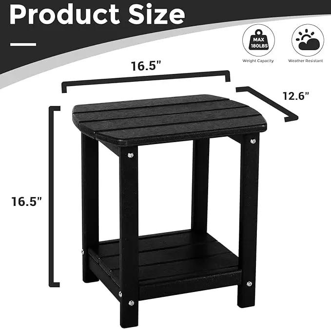 Adirondack Square Outdoor Side Table,2-Tier Storage Patio Side Table, HDPE End Tables for Backyard Pool Porch Garden Lawn(Black) by GreenHaven Gardens