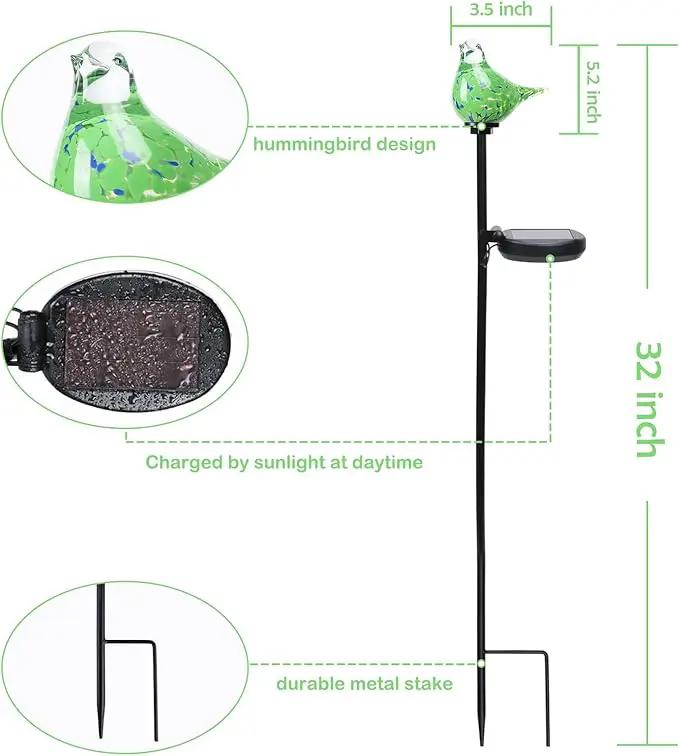 Afirst Solar Outdoor Lights Decorative Hummingbird Garden Stake Handblown Glass Stakes Outdoors Waterproof for Garden Pathway Decoration 2 Packs by GreenHaven Gardens