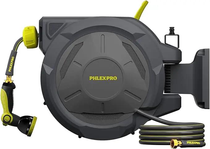 Retractable Garden Hose Reel 5/8 in x 115 ft Heavy Duty Automatic Water Hose Reel Wall Mounted with 10 Pattern Nozzle,Any Length Lock, Slow Return System, 180°Swivel Bracket by GreenHaven Gardens