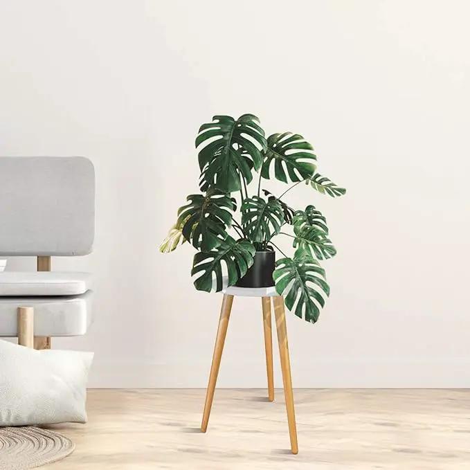 Uneedem Indoor Plant Stand - Mid Century Wooden Plant Table, Tall Holder for Flower Pots, Small Round End Table (A3-White, High: 20.5") by GreenHaven Gardens